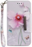 🌸 stylish jancalm iphone 8 plus wallet case with stand feature - premium flower pattern protective pu leather cover for iphone 8 plus/7 plus - includes card slot, wrist strap, and crystal pen logo