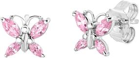 img 2 attached to 🦋 Sparkling Simulated Birthstone Butterfly Stud Earrings: .925 Sterling Silver for Girls