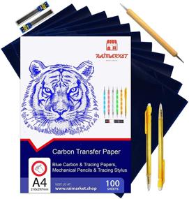 img 4 attached to 📝 Raimarket Carbon Paper for Tracing - 112 Pcs Set with 5 Tracing Paper for Sewing Patterns and Wood, 1 Pencil and Lead Box, 5 Stylus - A4 Size (9 X 13") Graphite Transfer Paper in Blue