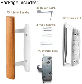 img 1 attached to Premium Oak Wood Sliding Glass Door Handle Set with 45° Keyway Lock, White Diecast Exterior Pull, and Non-Keyed Latch Locks