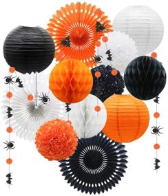 img 4 attached to 🎃 Halloween Party Decorations, Paper Fans, Paper Lanterns, Pom Poms, Flowers, Honeycomb Balls, Circle Spider Bat Garland – Ideal for Kids and Adults, Birthday Celebrations, Indoor and Outdoor, Yard and Home Décor