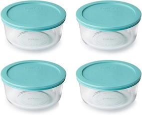 img 1 attached to 🍽️ Set of 4 Pyrex Storage Containers – 4 Cup Round Dishes with Clear Glass and Turquoise Plastic Lids