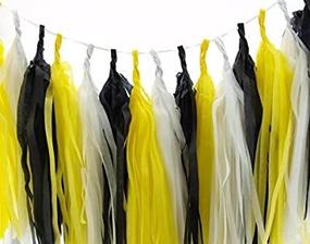 img 3 attached to 🚧 Construction Party Decorations: Set of 15 Black & Yellow Tissue Paper Tassels - Construction Theme Supplies, Dump Truck Banners, Streamer Backdrop Birthday Decor