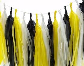 img 1 attached to 🚧 Construction Party Decorations: Set of 15 Black & Yellow Tissue Paper Tassels - Construction Theme Supplies, Dump Truck Banners, Streamer Backdrop Birthday Decor