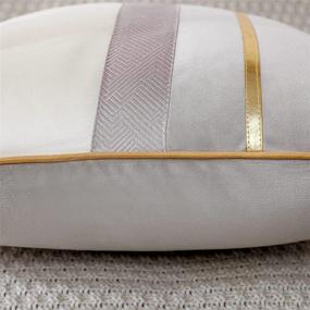 img 1 attached to Luxurious PANOD Patchwork Light Grey Silk-Like Velvet Pillow Cover with Gold Striped Leather Cushion – Modern Lumbar Pillowcase for Sofa, Couch, Bedroom, Living Room – 12x20 inch