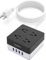 💡 usb power strip surge protector - superdanny 5ft desktop extension cord with 4 outlets & 4 usb ports, portable charging station for home, office, hotel, dorm, rv - black+white логотип