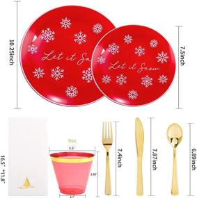 img 3 attached to 🎄 Hioasis 175PCS Christmas Plastic Partyware Set: White Snow & Red Plates, Gold Silverware, Clear Red Cups & Festive Napkins - Ideal for Christmas Celebrations