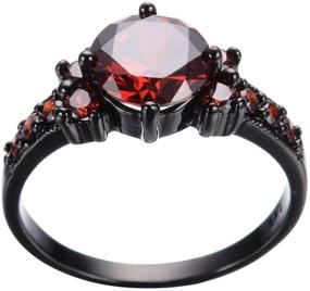 img 3 attached to 💍 Yuren Vintage Ruby Red Garnet Wedding Promise Band Ring - Black Gold Filled, Size 6-10 (Size 7) - Exquisite & Timeless