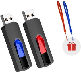 img 3 attached to KOOTION 2 шт. 32 Гб USB 2.0 Ретрактабельные флеш-накопители с подвеской для резервного копирования и хранения (красный и синий)