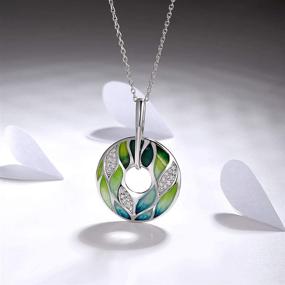 img 1 attached to 🍃 Santuzza Handmade Enamel Leaf Pendants - 925 Sterling Silver Bamboo Leaves Pendant with White Cubic Zirconia