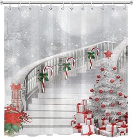 img 3 attached to Merry Christmas Season Eve New Year Decorative Decor Gift Shower Curtain - Polyester Fabric 72x72 inch - White Night Snow Candy Cane Tree Stairs - Bathroom Bath Liner Set by LB