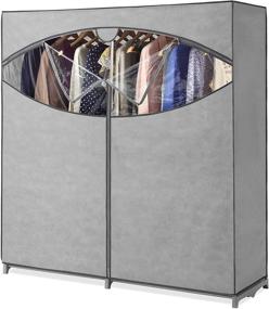 img 4 attached to 👕 Whitmor Grey Portable Wardrobe Closet Organizer with Hanging Rack - Extra Wide - No-tool Assembly - Extra Strong & Durable - 64-inch Width x 19.5-inch Depth x 60-inch Length - Indoor Use Only