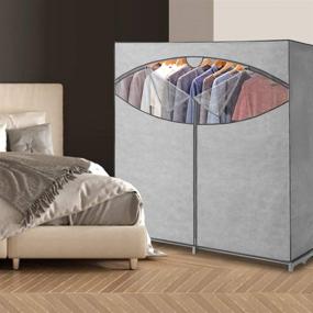 img 3 attached to 👕 Whitmor Grey Portable Wardrobe Closet Organizer with Hanging Rack - Extra Wide - No-tool Assembly - Extra Strong & Durable - 64-inch Width x 19.5-inch Depth x 60-inch Length - Indoor Use Only