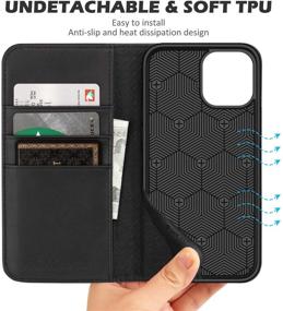 img 2 attached to 📱 SHIELDON Genuine Leather Wallet Case for iPhone 12/12 Pro 5G | Magnetic RFID Blocking Credit Card Holder | Kickstand | Shockproof | Compatible with iPhone 12/12 Pro (6.1 Inch 2020) | Black