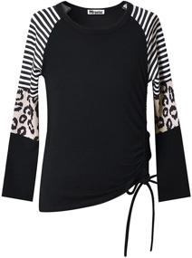 img 4 attached to 🐆 Stylish Mirawise Leopard Stripes Sleeve Drawstring Girls' Clothing: Tops, Tees & Blouses for Trendy Fashionistas