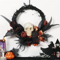 🎃 xamshor halloween wreath - skull, rose, pumpkin, ribbon - 15" grapevine wreath for front door, window, wall - artificial halloween decoration логотип