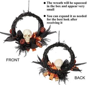 img 1 attached to 🎃 XAMSHOR Halloween Wreath - Skull, Rose, Pumpkin, Ribbon - 15" Grapevine Wreath for Front Door, Window, Wall - Artificial Halloween Decoration