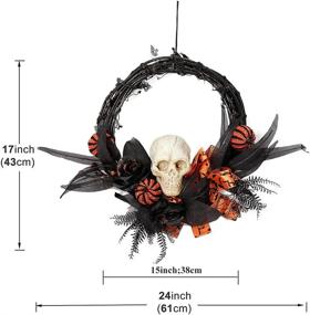 img 2 attached to 🎃 XAMSHOR Halloween Wreath - Skull, Rose, Pumpkin, Ribbon - 15" Grapevine Wreath for Front Door, Window, Wall - Artificial Halloween Decoration