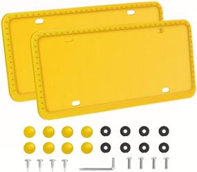 img 4 attached to 🚗 LivTee Universal American Auto Accessories License Plate Holder, 2 Pack Silicone Covers with Bolts Washer Caps, Rust-Proof, Rattle-Proof, Weather-Proof - Yellow