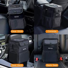 img 1 attached to 🚗 Automotive Car Trash Can with Lid, Storage Pockets, and Waterproof Collapsible Design - SANIWISE Car Garbage Can and Trash Bag for Car Accessories Interior Organizer Console Backseat
