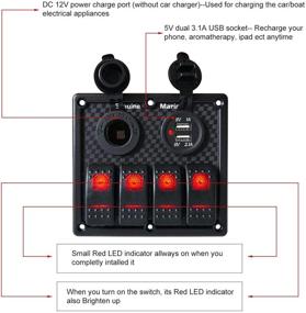 img 1 attached to ⚡ Waterproof 4-Gang 12V Rocker Switch Panel for RVs, Marine Vehicles, Cars, Trucks, and Boats - Digital Voltmeter Display, Dual USB Charger Port, DC 12V Socket, 12/24V Lighted Switch with 15A Fuse