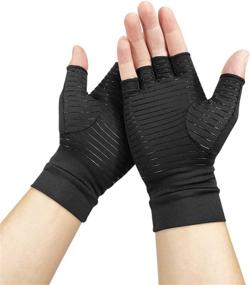 img 4 attached to 🧤 Copper Arthritis Compression Fingerless Gloves - Hand Support & Pain Relief for Women and Men - Typing Gloves for Arthritis - Copper Infused Compression Half Finger Gloves (Size L)