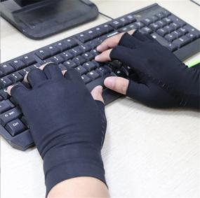 img 1 attached to 🧤 Copper Arthritis Compression Fingerless Gloves - Hand Support & Pain Relief for Women and Men - Typing Gloves for Arthritis - Copper Infused Compression Half Finger Gloves (Size L)