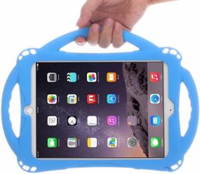 img 2 attached to 🔵 TopEsct Kids Case for New iPad 2017/2018 9.7 inch - Shockproof Silicone Handle Stand Case + Tempered Glass Screen Protector (Blue)