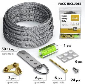 img 3 attached to 📸 110 lbs Heavy Duty Picture Wire Hanging Kit - D-Ring, Screws, Hanging Hooks, Level - 50+ Feet (15.25M) Stainless Steel Wire Hanger