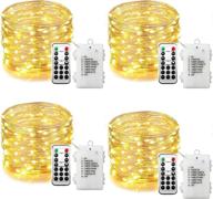 🔮 fairy lights battery operated led string lights with remote - 4 pack 33ft 100 led 8 modes - waterproof silver wire firefly lights for bedroom, christmas, party, wedding, garden, home decoration - warm white логотип