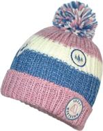 🧣 warm and cozy patch and marled stripes stretch winter beanie - fleece lined knit hat with fluffy pom logo