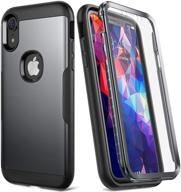 📱 youmaker metallic iphone xr case, full body rugged with built-in screen protector, slim fit shockproof cover for iphone xr 6.1 inch - black logo