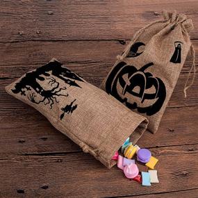 img 2 attached to 🎃 LUTER 9.8"x5.8" Halloween Burlap Bags - Trick or Treat Hessian Drawstring Gift Bags (10 Pack) for Party Candy, Cookies, Goodie Favors