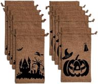 🎃 luter 9.8"x5.8" halloween burlap bags - trick or treat hessian drawstring gift bags (10 pack) for party candy, cookies, goodie favors logo