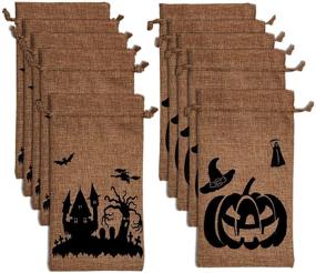 img 4 attached to 🎃 LUTER 9.8"x5.8" Halloween Burlap Bags - Trick or Treat Hessian Drawstring Gift Bags (10 Pack) for Party Candy, Cookies, Goodie Favors