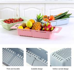 img 2 attached to 🥦 Blue Collapsible Colander Kitchen Extendable Strainer - Fruits and Vegetables Drain Basket - Adjustable Over the Sink Noodle Pasta Food Drainer for Kitchen