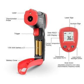 img 1 attached to 🌡️ Infrared Thermometer by Eventek: Temperature Gun, Non-Contact Digital IR Laser Thermometer, -50°C to 550°C (-58°F to 1022°F), Red/Black color option 【For Non-Body Applications】