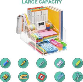 img 3 attached to VITVITI Acrylic Desk Organizer: Clear Multifunctional Pen & Stationery Holder with Drawer - 8 Compartment Office Storage for Magazine, Paper, and Art Supplies