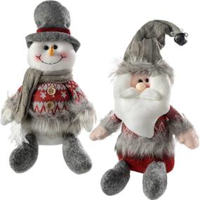 img 4 attached to 🎄 WeRChristmas Sitting Santa Snowman Christmas Decorations, 27 cm - Grey/Red, Set of 2: Festive Holiday Ornaments for Home Décor