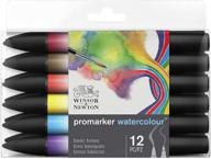 🎨 кисти с акварельной чернилами winsor & newton promarker - набор из 12 основных оттенков, идеальный для художников. логотип