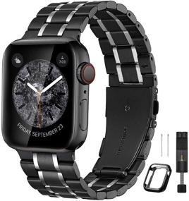 img 4 attached to Лучший совместимый браслет Bestig для Apple Watch 38Mm 40Mm из премиальной нержавеющей стали, регулируемый спортивный ремешок-браслет для IWatch Series 6 SE 5 4 3 2 1 (матово-черный/полированное серебро)