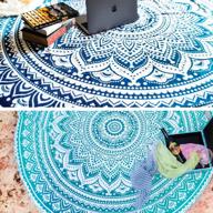 ombre mandala tapestry set - round beach blanket hippie indian bohemian picnic table cover spread - boho gypsy tablecloth or circle yoga mat or towel for meditation - 72 inches, blue and green logo