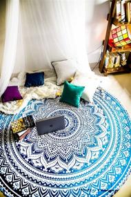 img 2 attached to Ombre Mandala Tapestry Set - Round Beach Blanket Hippie Indian Bohemian Picnic Table Cover Spread - Boho Gypsy Tablecloth or Circle Yoga Mat or Towel for Meditation - 72 Inches, Blue and Green