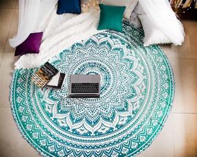 img 3 attached to Ombre Mandala Tapestry Set - Round Beach Blanket Hippie Indian Bohemian Picnic Table Cover Spread - Boho Gypsy Tablecloth or Circle Yoga Mat or Towel for Meditation - 72 Inches, Blue and Green