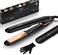 💇 professional titanium hair straightener and curler 2-in-1 - salon high heat 450℉, 1 inch black hair iron for women/girls, touch control, includes glove - ideal gift! logo