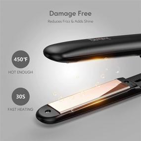 img 1 attached to 💇 Professional Titanium Hair Straightener and Curler 2-in-1 - Salon High Heat 450℉, 1 Inch Black Hair Iron for Women/Girls, Touch Control, Includes Glove - Ideal Gift!