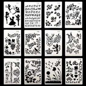 img 4 attached to 🖌️ 12pc Plastic Painting Stencils Set for Planner, Notebook, Diary, Scrapbook DIY Craft - Journal Drawing Templates