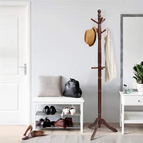 img 1 attached to 🧥 Tangkula Wood Coat Rack: Height Adjustable Entryway Coat Stand with 9 Hooks & Stable Tri-Legged Base for Home Office Hall Entryway