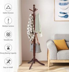 img 2 attached to 🧥 Tangkula Wood Coat Rack: Height Adjustable Entryway Coat Stand with 9 Hooks & Stable Tri-Legged Base for Home Office Hall Entryway