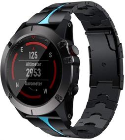 img 3 attached to Эмалевый процесс браслет из нержавеющей стали для Garmin Fenix 6X/6X Pro5X/5X Plus/3/3HR Smartwatch - AWMES 26 мм, черно-синий браслет.